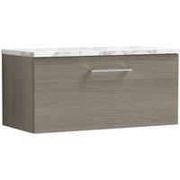 Balterley Level 800mm Wall Hung 1 Drawer Unit with Laminate Worktop Solace Oak in Brown