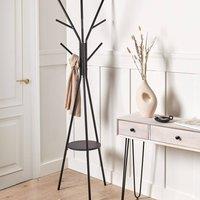 Wyld and Coco 9-Hook Coat Stand Black Metal 181cm with MDF Shelf
