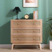 SPOT ON DEALZ Rattan Bedside Cabinet Chest of 3 Drawers Small Bed Side Table in Light Oak