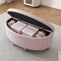 Merax End of Bed Velvet Upholstered Storage Bench with Metal Legs in Pink