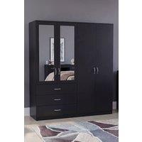 Home Discount Vida Designs Riano 4 Door 3 Drawer Mirrored Wardrobe Bedroom Furniture in Black