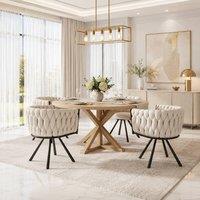 Merax Set of 4 Velvet Swivel Dining Chair with Metal Legs in Beige