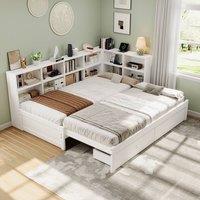BTM 3ft Single Daybed Trundle Storage Bed USB Charging Wooden Bed in White