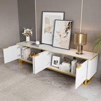 BTM TV Cabinet TV Stand Lowboard Storage Cabinet Geometric Design in White