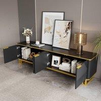 BTM TV Cabinet TV Stand Lowboard Storage Cabinet Geometric Design in Black