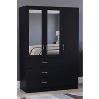 Home Discount Vida Designs Riano 3 Door 3 Drawer Mirrored Wardrobe Bedroom Furniture in Black