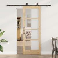 Berkfield Home Sliding Door with Hardware Set 'ORKDAL'Solid Wood & Glass in Brown