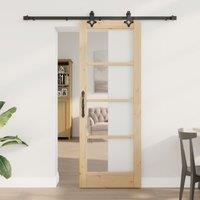 Berkfield Home Sliding Door with Hardware Set "ORKDAL" Solid Wood & Glass in Beige