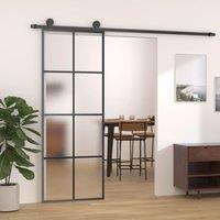 Berkfield Home Sliding Door with Hardware Set 76x205 cm ESG Glass&Aluminium in Black