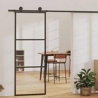 Berkfield Home Sliding Door with Hardware Set ESG Glass&Aluminium 76x205 cm in Black