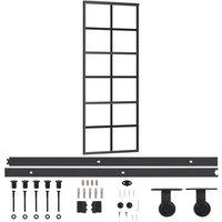 Berkfield Home Sliding Door with Hardware Set ESG Glass&Aluminium 76x205 cm in Black