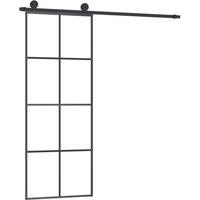 Berkfield Home Sliding Door with Hardware Set 76x205 cm ESG Glass&Aluminium in Black