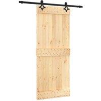 Berkfield Home Sliding Door with Hardware Set 85x210 cm Solid Wood Pine in Natural