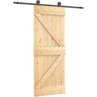 Berkfield Home Sliding Door with Hardware Set 70x210 cm Solid Wood Pine in Natural