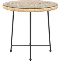 Berkfield Home Sturdy Dining Table 80 cm Tempered Glass & Steel in Light Tan