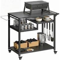 VOGREX Outdoor Grill Cart, Movable Food Prep Table on Wheels, Black