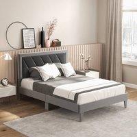 Kelvenix Double Size Bed Frame Velvet Upholstered Platform Bed Slat in Grey