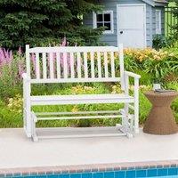 Kelvenix Wood Patio Swing Glider Loveseat Chair in White | Size: 0.6m2