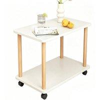 FLAVORA 2 Tier Rolling Side Table Mobile Coffee End Table in White | Size: 100 cm x 100 cm