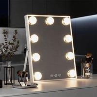 INMTFEI White Hollywood Vanity Mirror 9 LED Bulbs Touch 25x30cm | Size: 25x30 cm