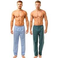 Haigman Men's Men's Blue & Teal 2 Pack Cotton Blend Pyjama Trousers | Size: 2XL