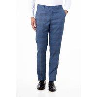 XPOSED Men's Ekon Tailored Prince of Wales Check Suit Trousers in Mid Blue | Size: 38