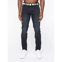 Crosshatch Barbeck Men's Slim-Fit Stretch Denim Jeans with Branded Belt in Mid Navy | Size: 34S