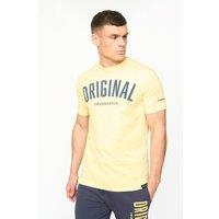 Crosshatch Men's Kensby Crew Neck Cotton T-Shirt with High Build Graphics in Yellow | Size: Large