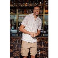 Brave Soul Men's Regular Fit Striped Revere Collar Shirt in Cream | Size: 2XL