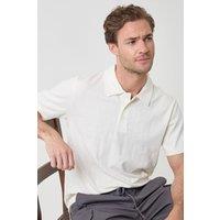 threadbare Men's Textured Cotton Polo Shirt in Natural | Size: Medium