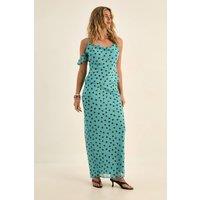 NastyGal Women's Chiffon Polka Dot Bias Maxi Skirt Co-ord in Teal | Size: 10