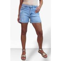 Paulo Due Women's Distressed Stretch Denim Shorts in Pale Blue | Size: 18