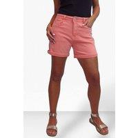 Paulo Due Women's Stretch Denim Coloured Shorts With Turn Up Cuff in Coral | Size: 14-16
