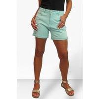 Paulo Due Women's Stretch Denim Coloured Shorts With Turn Up Cuff in Mint | Size: 14-16