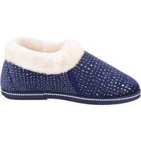 ABSOLUTE FOOTWEAR Women's Easy Slip On Cosy Faux Fur Lined Shimmer Bootee Slippers with Bow in Navy | Size: 6