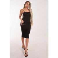 Pink Vanilla Women's Ruched Gold Ring Strappy Midi Dress in Black | Size: 10