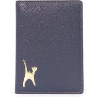Catwalk Collection Handbags Women's Skye Leather Passport Holder With Embossed Cat in Blue | Size: Small