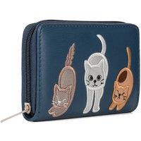 Woodland Leathers Women's Women's RFID Wallet, Cat Applique Zip Around Purse in Navy
