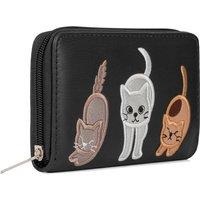 Woodland Leathers Women's Women's RFID Wallet, Cat Applique Zip Around Purse in Black