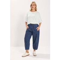 Yours Women's Cropped Barrel Leg Jeans in Dark Blue | Size: 18