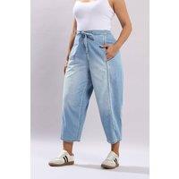 Yours Women's Cropped Barrel Leg Jeans in Light Blue | Size: 14