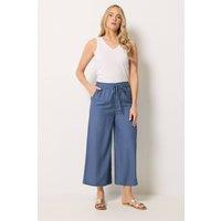 Long Tall Sally Women's Tall Linen Cropped Wide Leg Trousers in Mid Blue | Size: 12