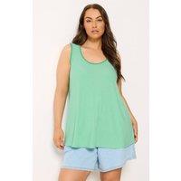 Yours Women's Contrast Blanket Stitch Ribbed Vest Top in Lime | Size: 16