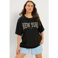 Yours Women's 'New York' Leopard T-Shirt in Black | Size: 20