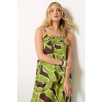 Long Tall Sally Women's Tall Palm Print Beaded Cami Top in Green | Size: 12