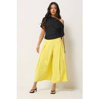 PixieGirl Women's Petite Pleated Cropped Wide Leg Trousers in Yellow | Size: 8