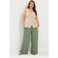 Yours Women's Wide Leg Trousers in Light Khaki | Size: 20S
