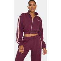 EGO Women's Long Sleeve Zip Graphic Print Striped Jacket in Wine | Size: 16