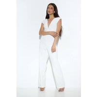 MissPap Women's Tailored Pleated Structured Jumpsuit in Ivory | Size: 10