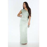 MissPap Women's Draped Neckline Satin Bridesmaid Maxi Dress in Sage | Size: 16